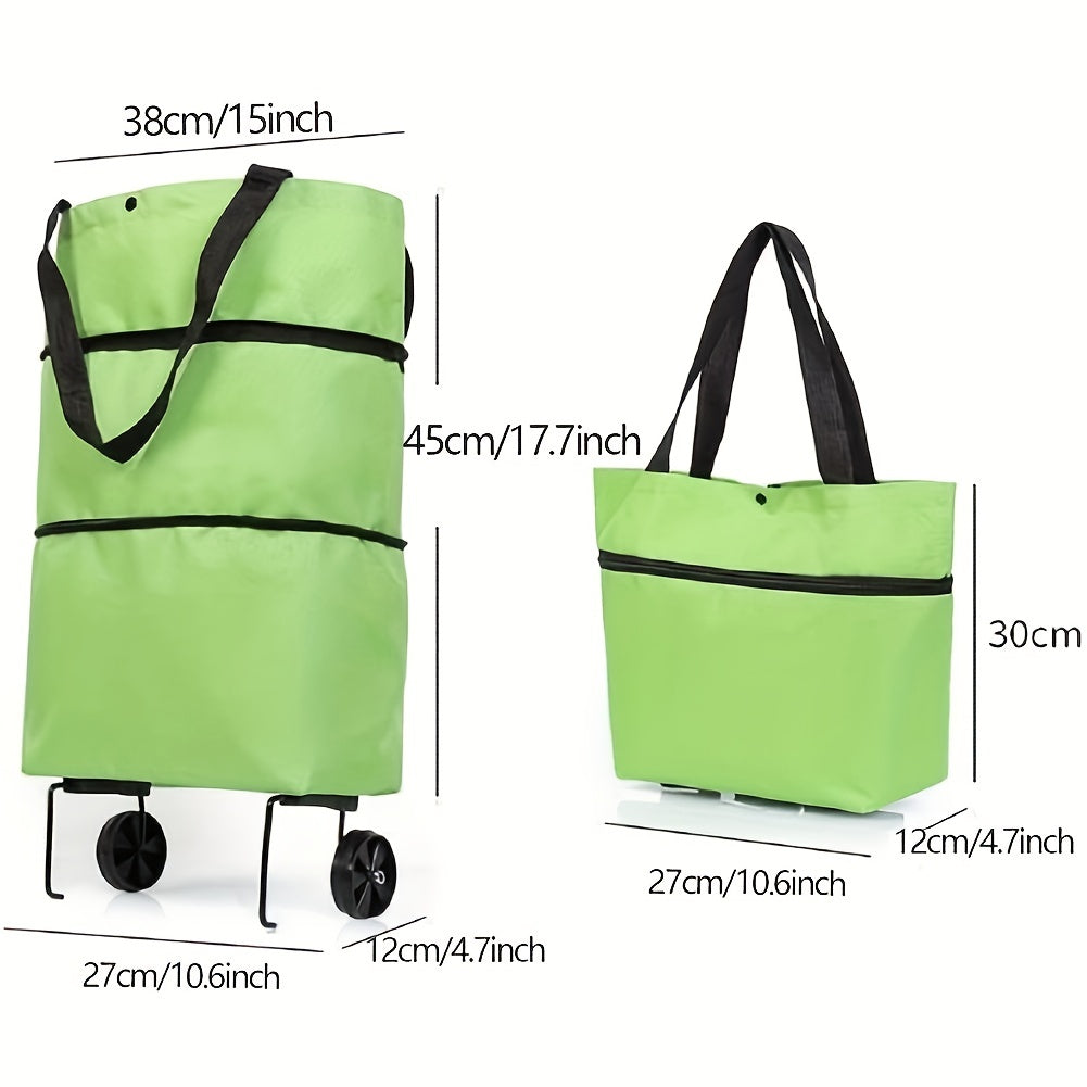 Reusable Shopping Cart with Wheels Large Capacity Foldable Oxford Cloth Green