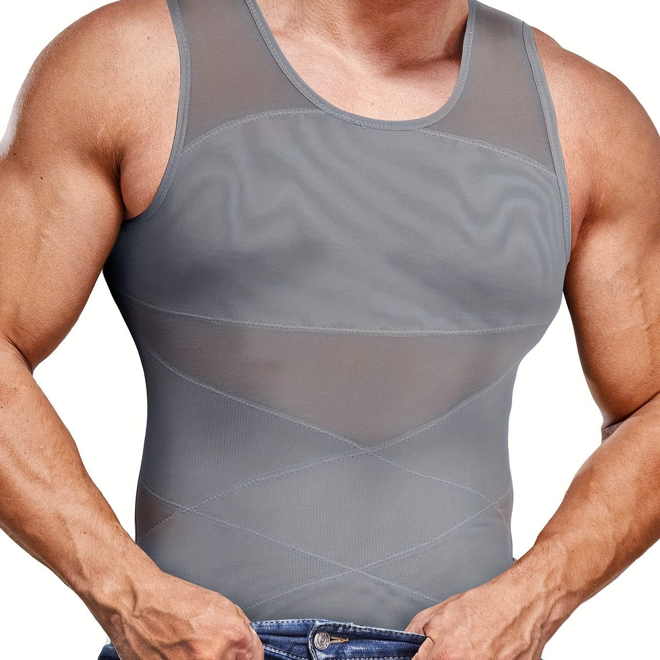 Men's Compression Shirt Slimming Tank Top Body Shaper Sleeveless Crew Neck Solid Color