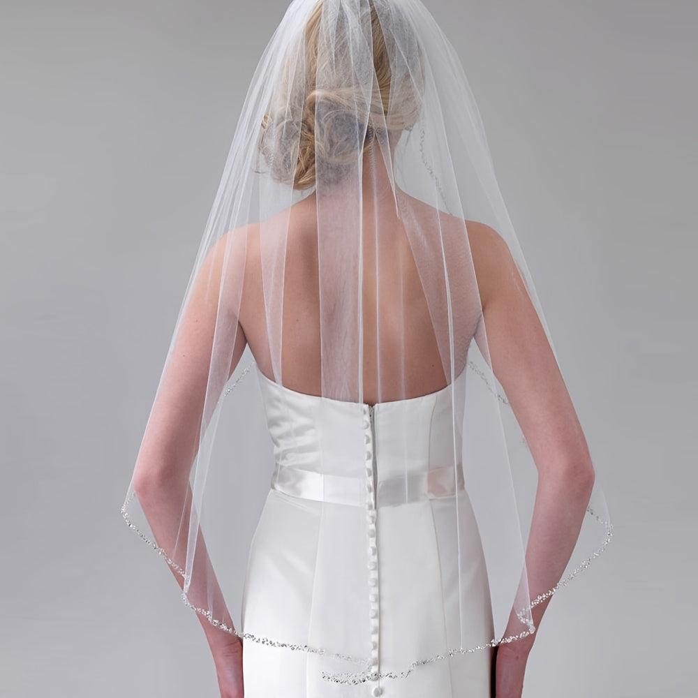 Handcrafted Bridal Veil with Crystal Sequins for Wedding and Valentine's Day