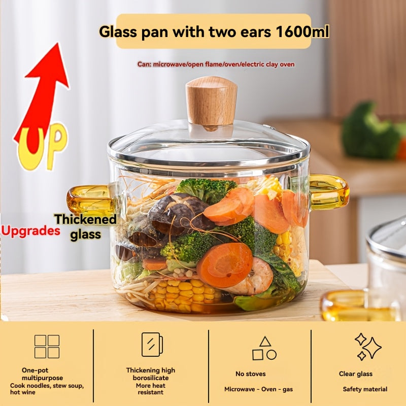 Qo'l bilan yasalgan shisha qozon to'plami qopqoq bilan - issiqqa chidamli plita qozoni va qozon, makaron, noodle, sho'rva, sut va bolalar ovqatini tayyorlash uchun ideal, plita uchun xavfsiz
