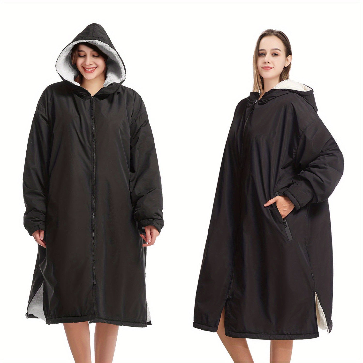 Unisex Waterproof Windproof Fleece-Lined Changing Robe for Surfing Camping Hiking