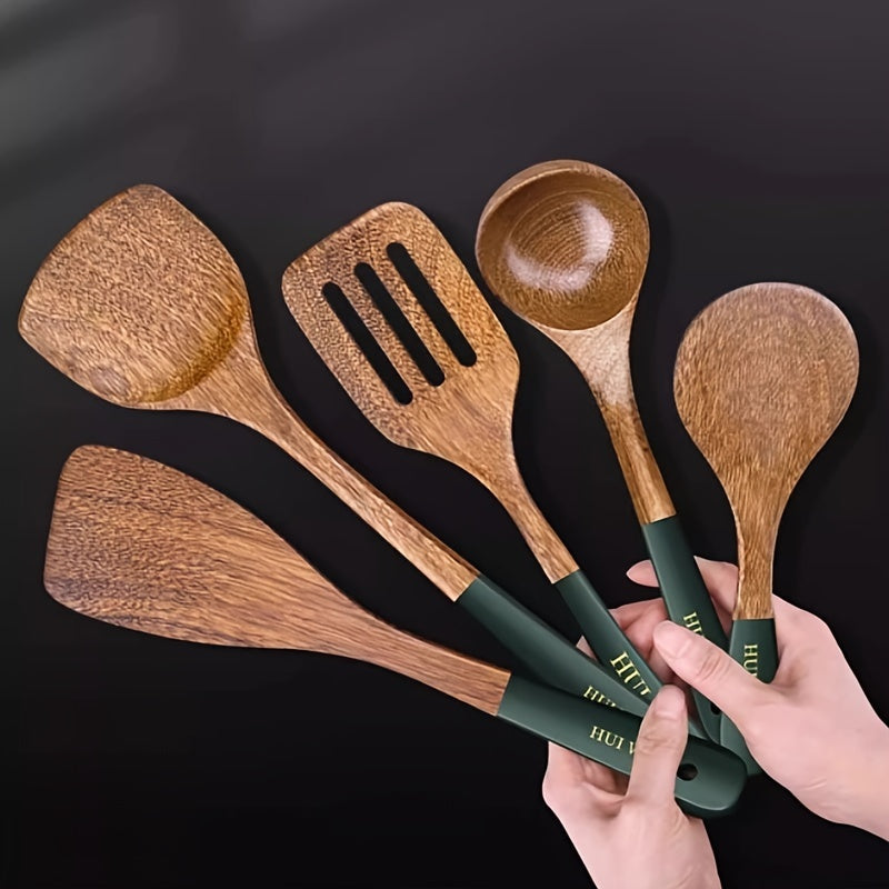 Set of 5 Natural Chicken Wing Wood Spatulas for Non-Stick Pots and Stir-Frying