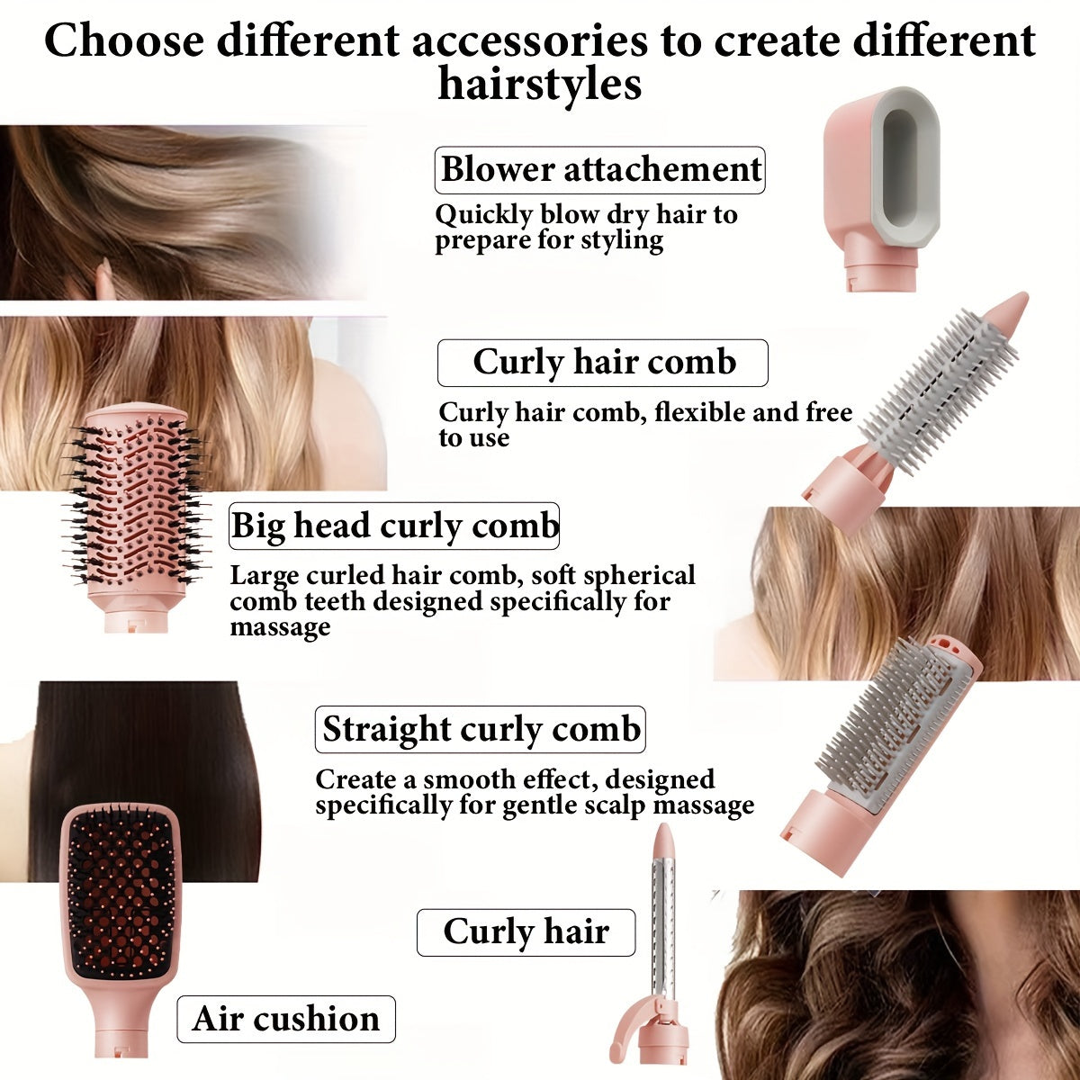 6-in-1 Soch styling to'plami 1200W issiq shamol cho'tkasi tekis temir burilish tayoqchasi tekislashtiruvchi Evropa rozetkasi