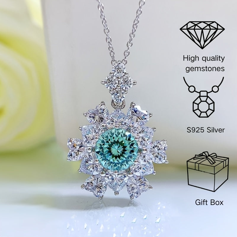 Silver Necklace with Sunflower Pendant 4 Carat Synthetic Firework Jewelry for Women