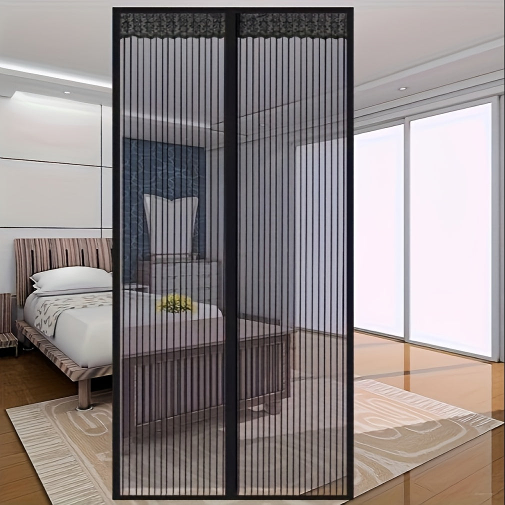 Large Black Striped Magnetic Mosquito Screen Door Breathable Auto-Closing for Bedroom and Home