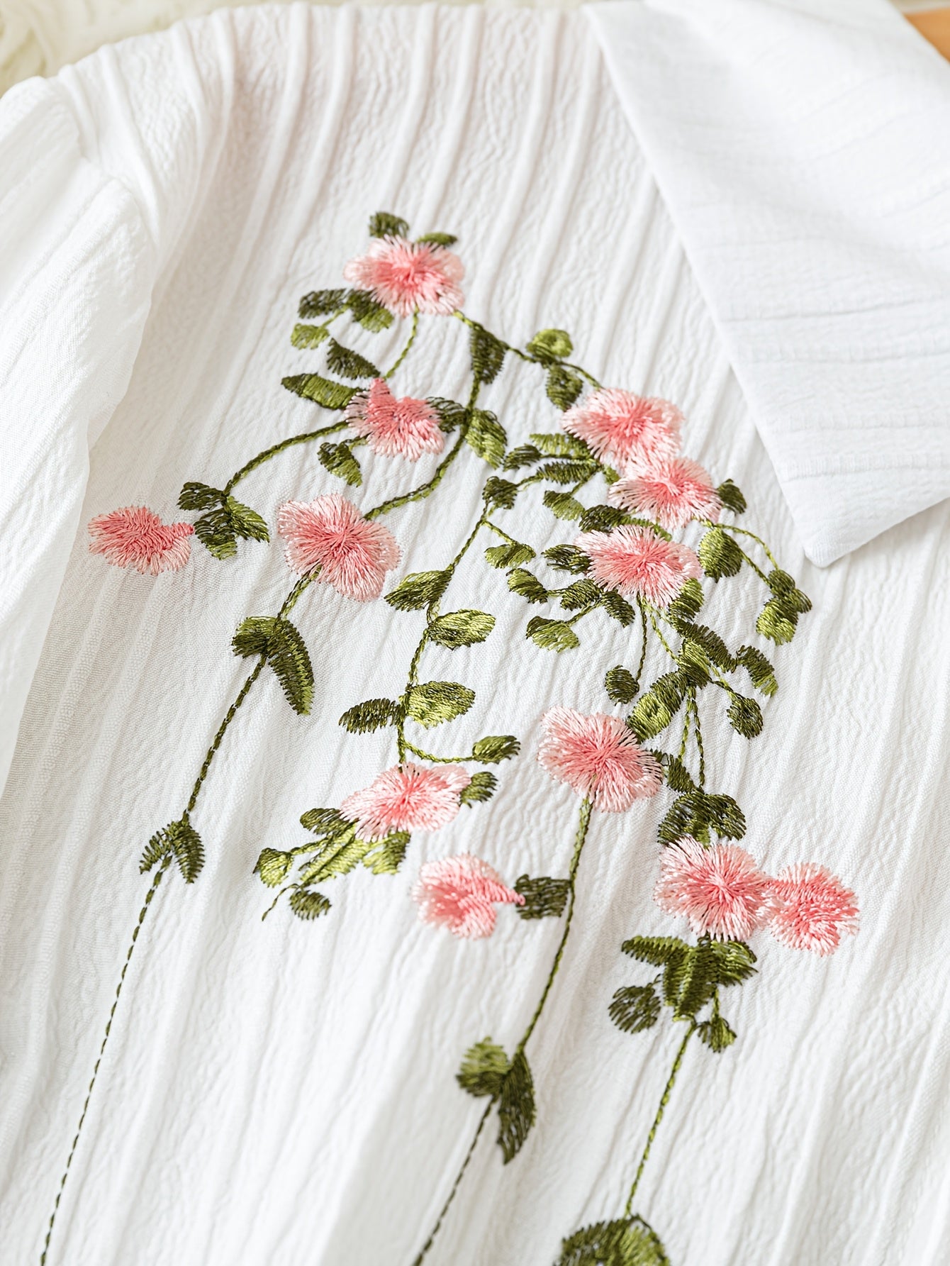 Plus Size Women's Dress with Floral Embroidery Long Sleeves Wave Stripe Design