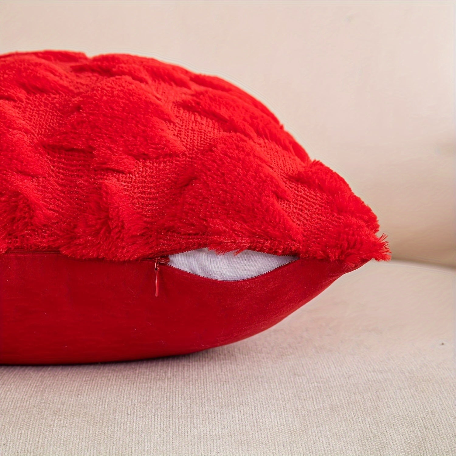 Christmas Tree Pillow Cover Faux Fur Jacquard 45.72cm Zippered Washable Home Decor