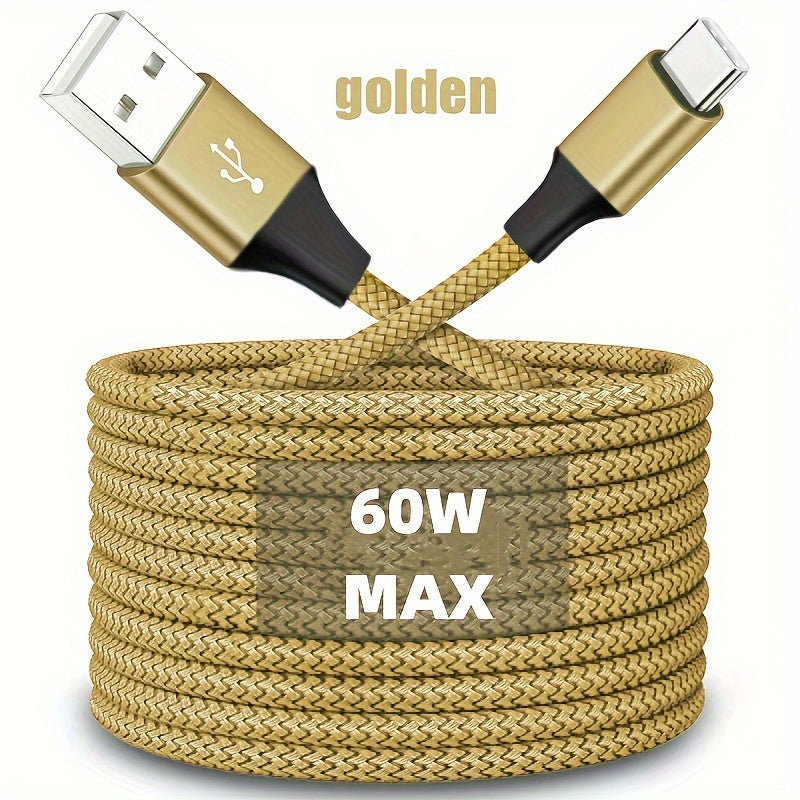 USB-C Fast Charging Cable for Android Phones Nylon Fabric 50-80W Data Transfer