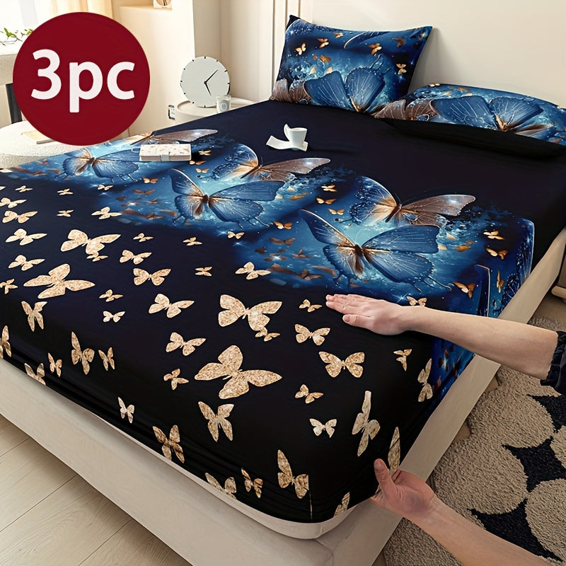Conjunto de ropa de cama floral de 3 piezas de poliéster para todas las estaciones con fundas de almohada y colcha