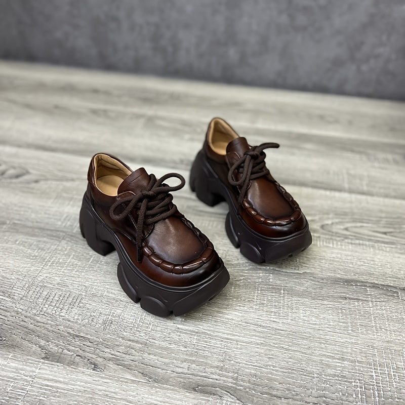 Women's Plus Size Brown Microfiber Loafers Casual Comfort Chunky Heel