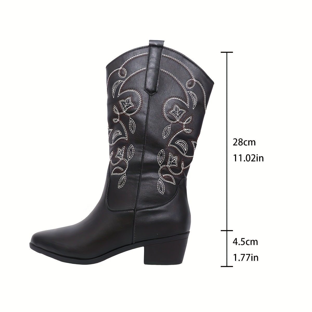 Women's Western Cowboy Boots With Floral Embroidery Short Slip-On Stylish