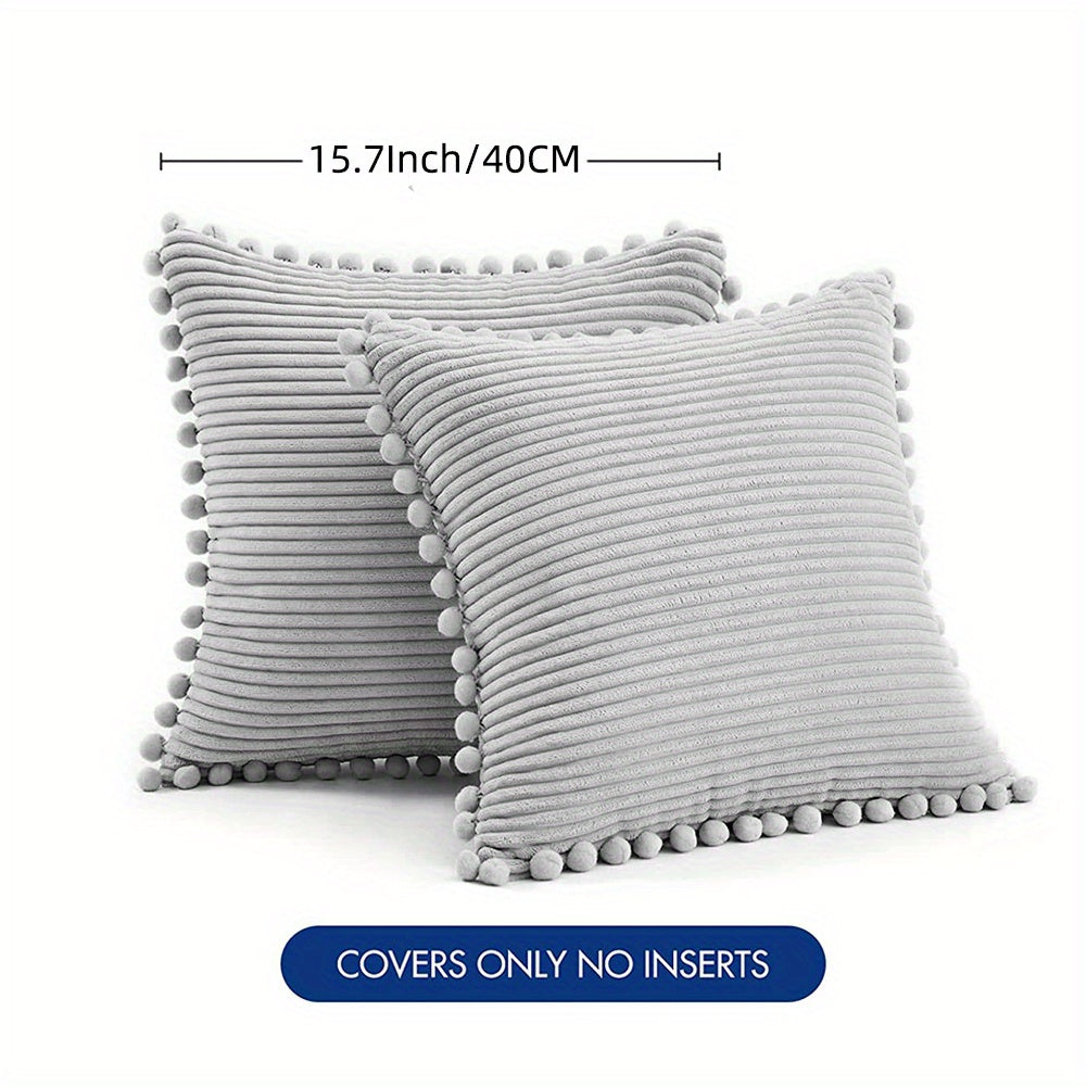 Набор из 2-х бохо наволочек для подушек с помпонами и акцентом из вельвета. Сплошные квадратные подушки для различных пространств. (18x18 дюймов/45x45 см). ВКЛЮЧЕНИЯ НЕ ВХОДЯТ.