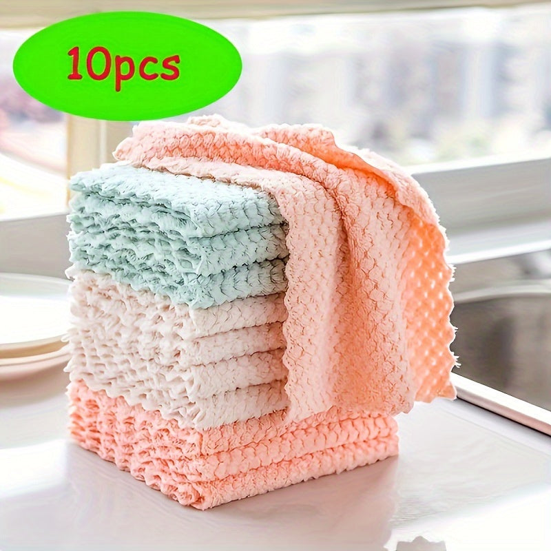Coral Fleece Pineapple Grid Dish Towels 10 Pack Non-Stick Absorbent Kitchen Towels