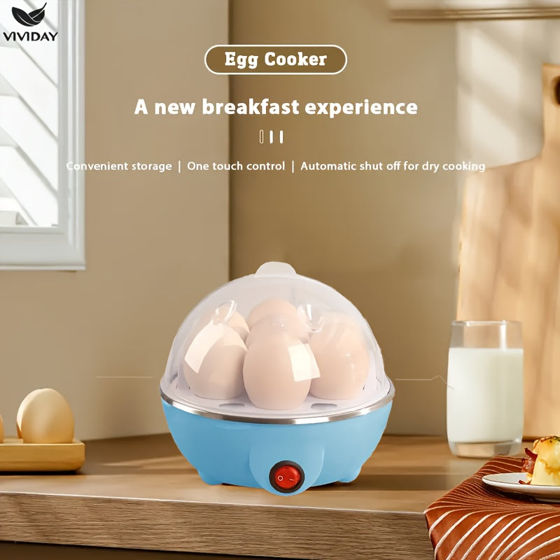 Cocedor de huevos azul de estándar europeo con enchufe y función de cocción, diseño de una sola capa, vaporera y cocción multifuncional