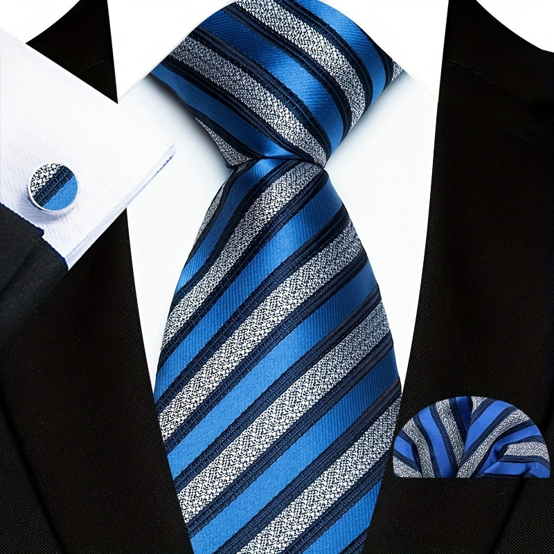 Мужская мода, полосатые галстуки, запонки, носовые платки, набор для подарка