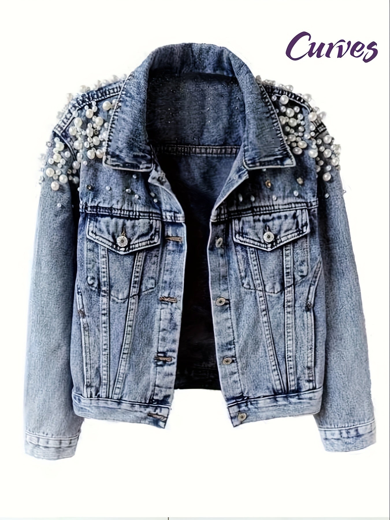 Chaqueta vaquera para mujer con adornos de perlas y rhinestones, ropa exterior casual para primavera y otoño