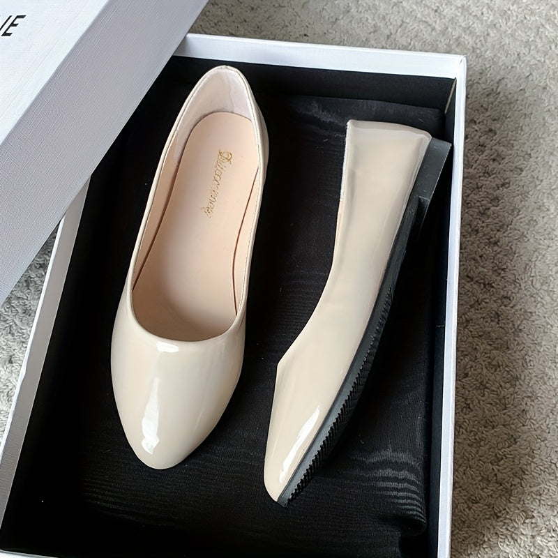 Zapatos planos de punta afilada con correa en el tobillo de cuero sintético para mujer negro blanco beige