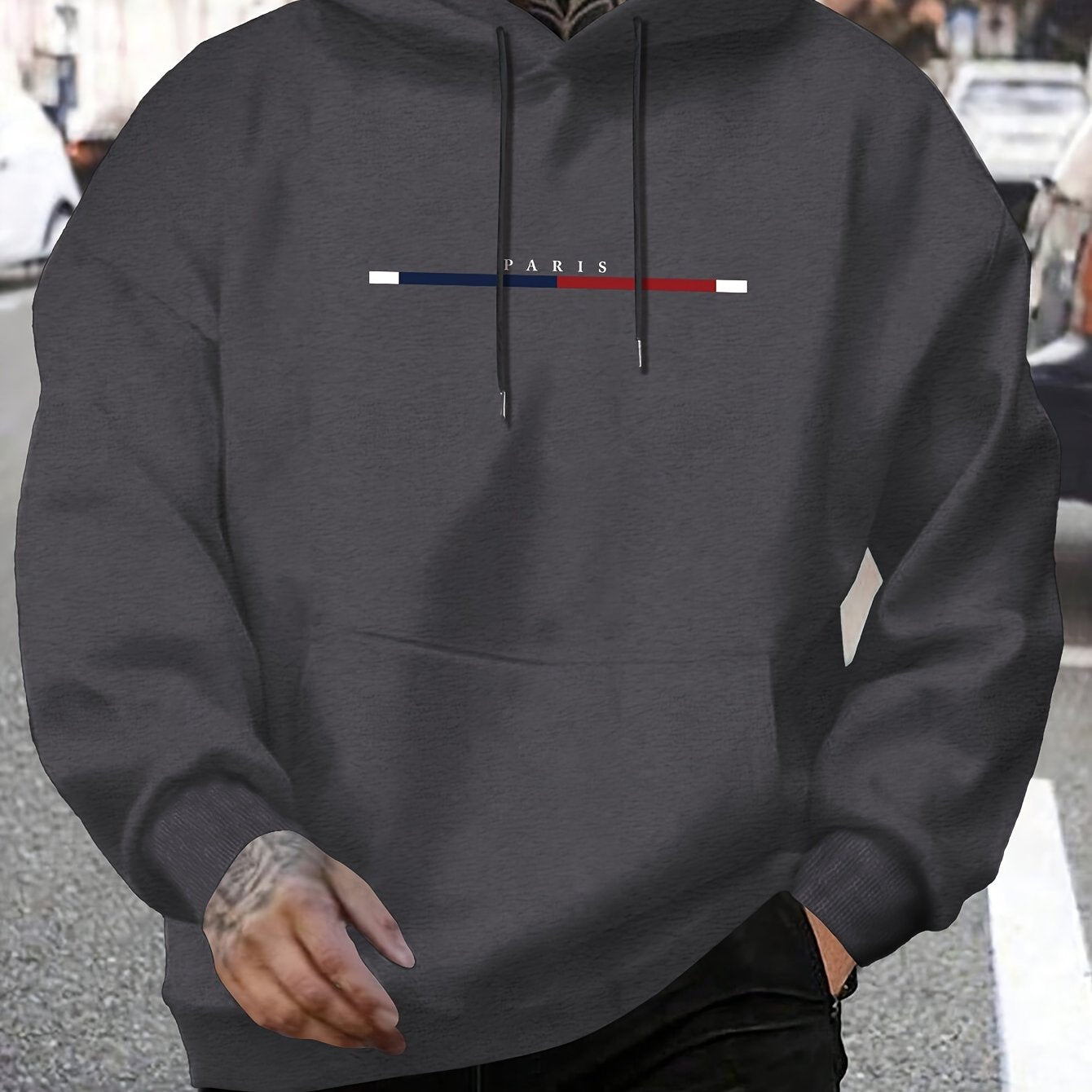 Men's Plus Size Casual Hoodie with Random Print Polyester Knit Long Sleeve Streetwear