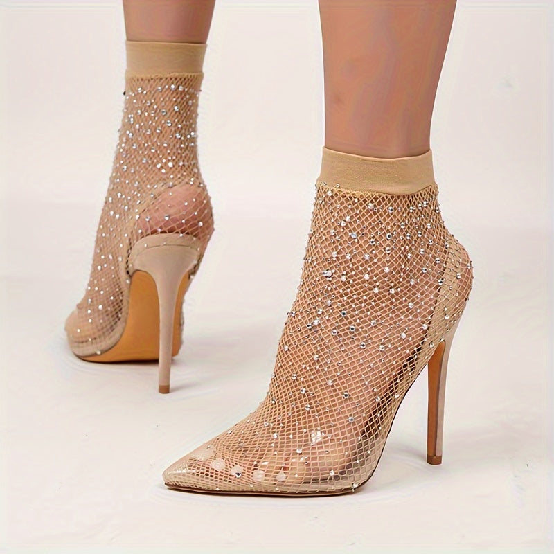 Women's Summer Breathable Mesh Stiletto High Heels with Rhinestones