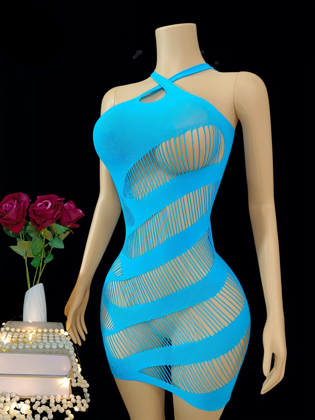 Women's Fishnet Lace Slim Fit Dress Streched Breathable No Padding