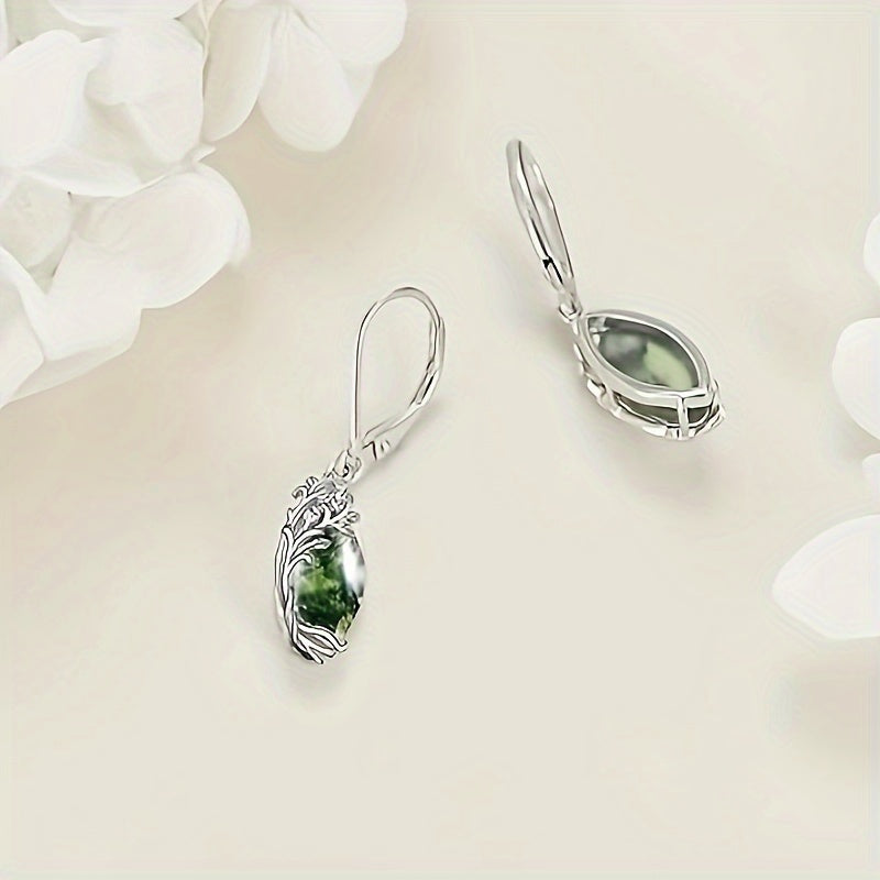 Ayollar uchun vintage uslubidagi suv tomchisi shaklidagi suv o'ti agate bilaguzuklari, 2.8g toza s925 kumushdan tayyorlangan. Hashamatli sovg'a qutisida keladi.