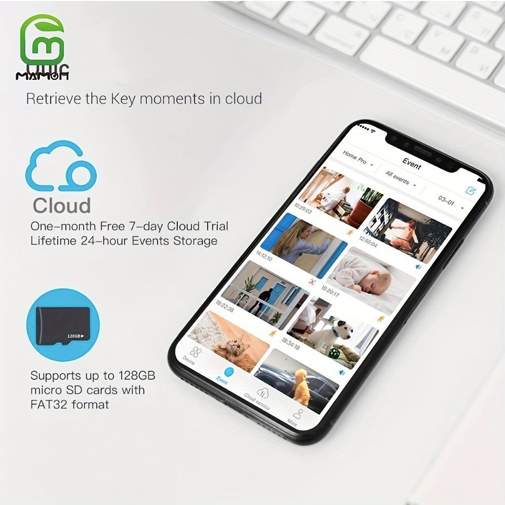 Indoor Security Camera 2K HD WiFi Pet Monitor with Pan Tilt Zoom Motion Alerts USB Storage