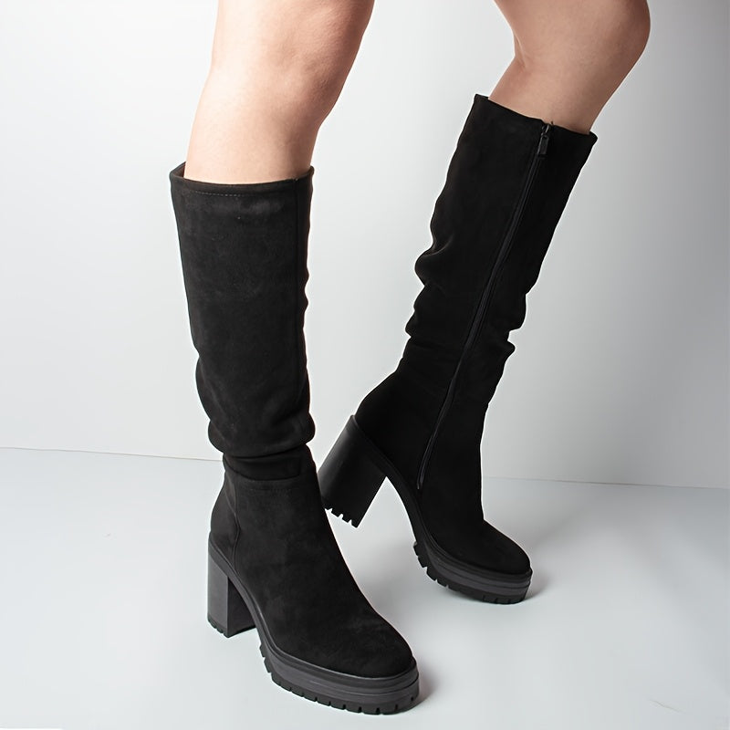 Women's Knee-High Platform Boots Synthetic Textured Chunky Heel All-Season