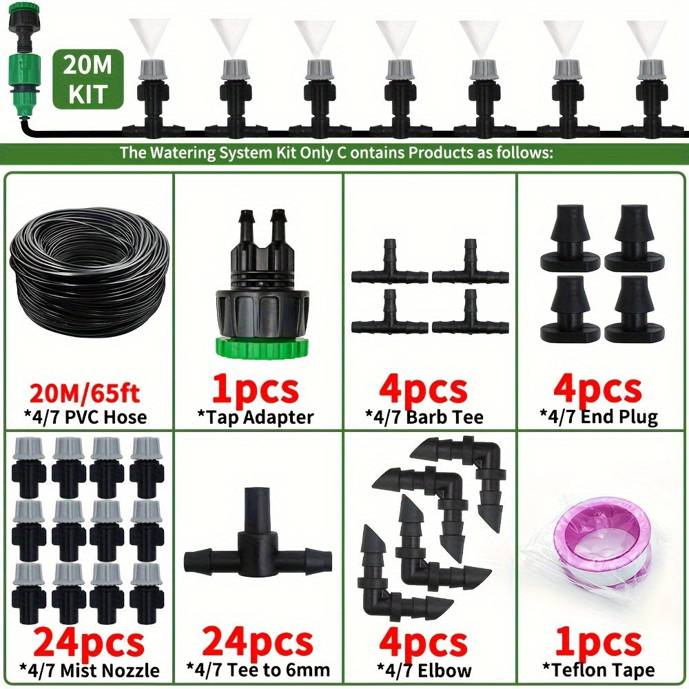 Sistema de riego automático con boquillas de niebla, rociador de manguera de jardín y conector en T de plástico