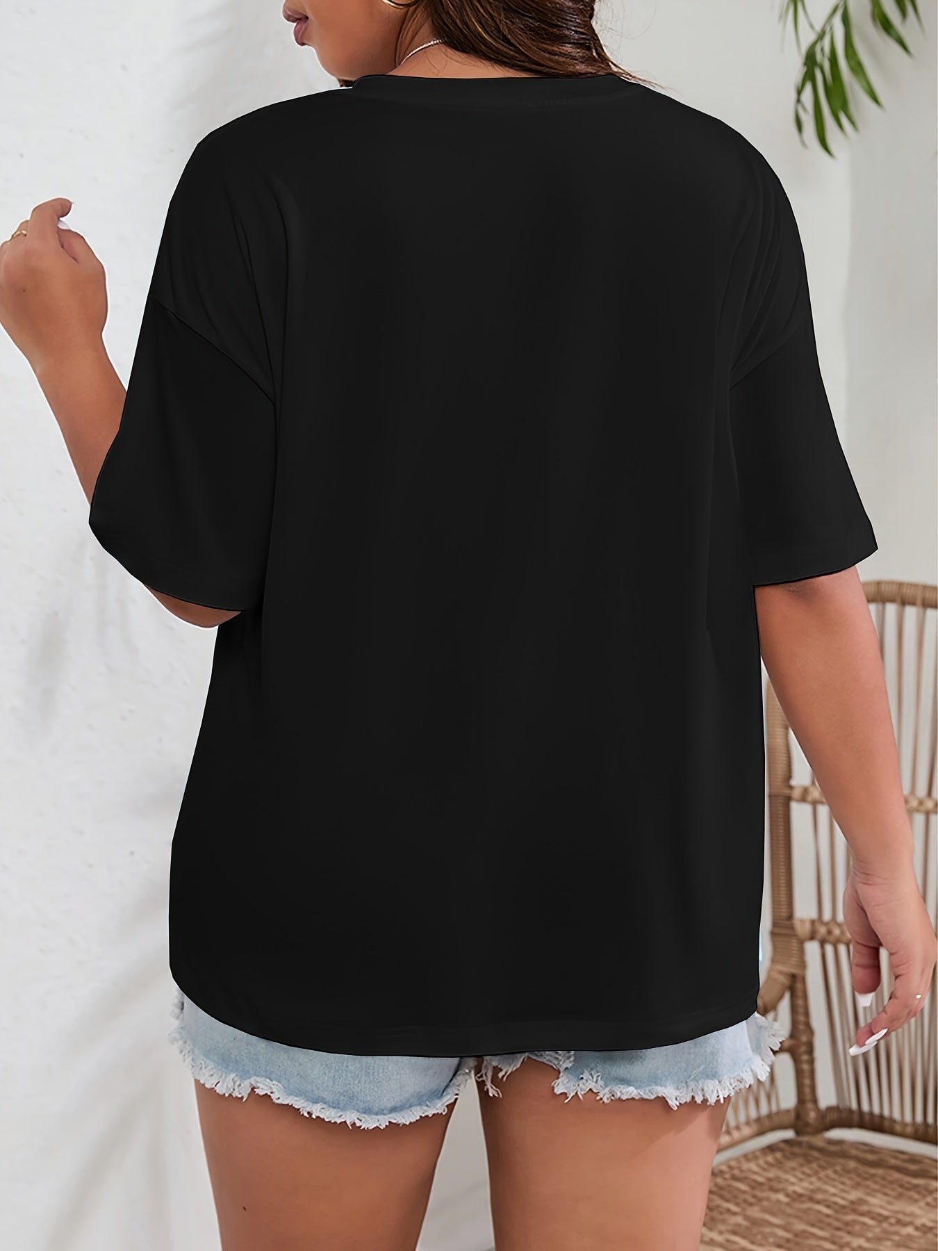 Women's Plus Size Light Blue Casual T-Shirt Short Sleeve Crew Neck