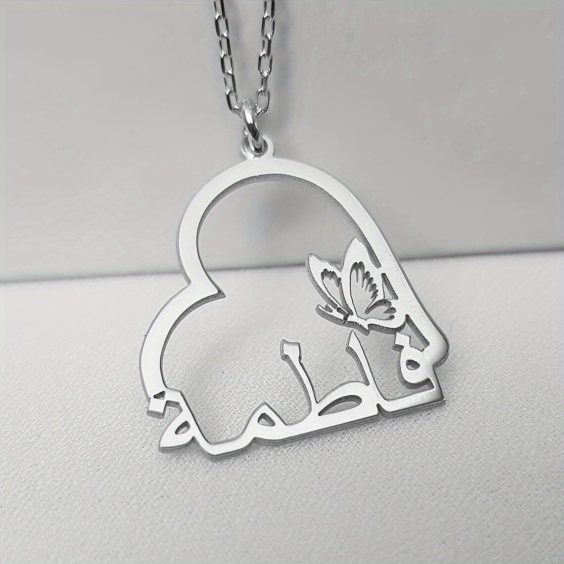 Heart-Shaped Arabic Name Necklace with Butterfly Pendant 18K Gold Plated Stainless Steel Gift for Her