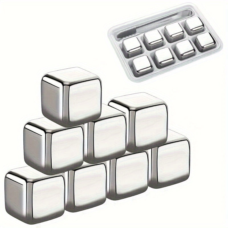 Set of 8 Stainless Steel Whiskey Stones Reusable Ice Cubes for Drinks No Melting