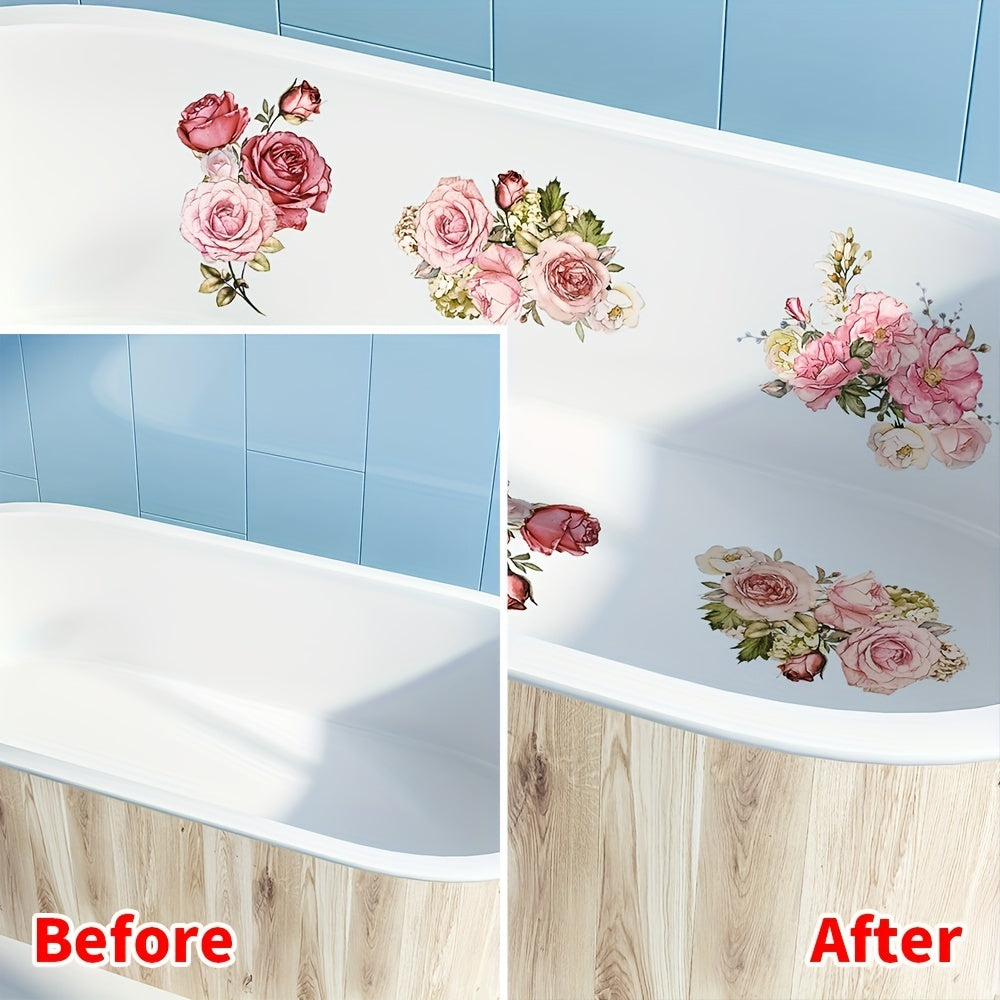 Pink Flower Bathtub Decals Non-Slip Bathroom Decor Set of 6