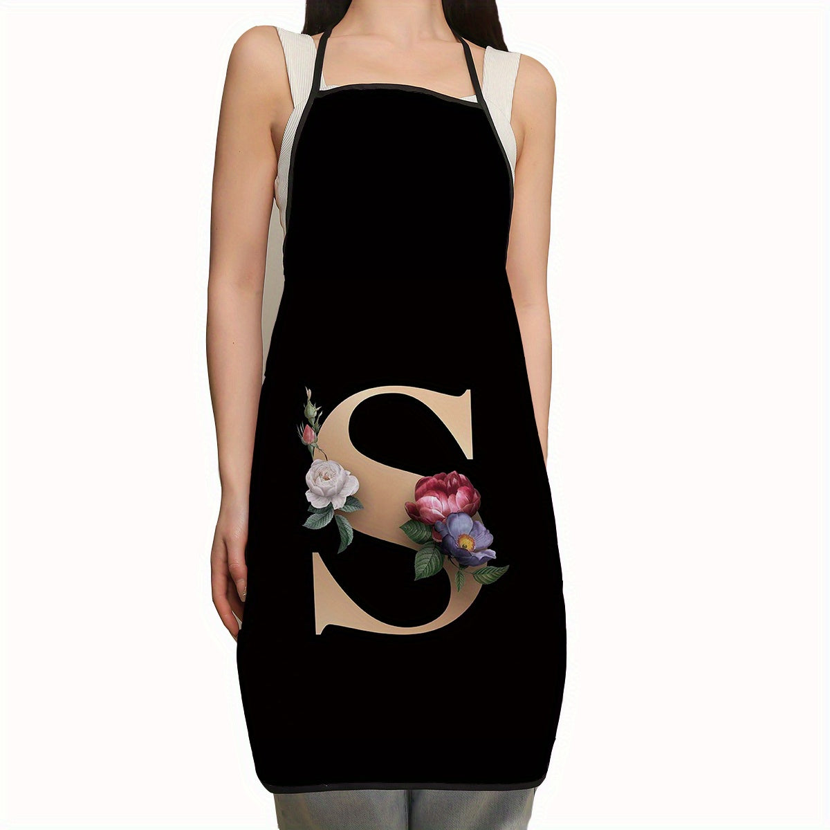 Polyester Apron with Adjustable Suspenders and Letter Flower Pattern for Restaurant Waiters and Chefs