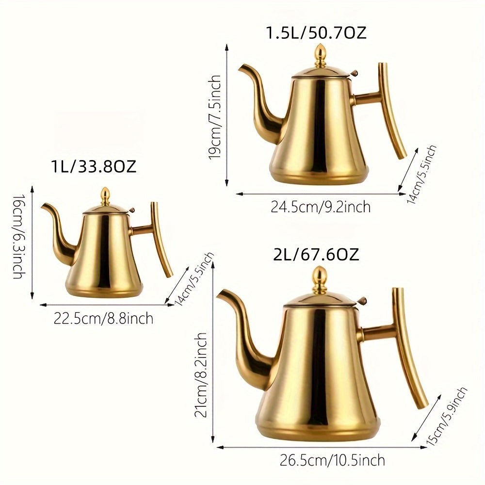 1L, 1.5L va 2L o'lchamdagi filtrli zanglamas po'latdan qilingan qahva tayyorlagich, uy va restoran foydalanishi uchun ideal. Issiqlikka chidamli 304 zanglamas po'lat materialidan tayyorlangan, olib tashlanadigan choyni o'z ichiga oladi.
