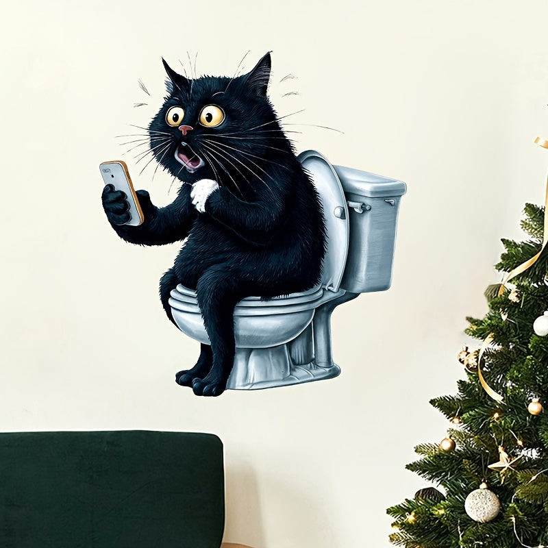 Humorous Cat Toilet Sticker Semi-Gloss Bathroom Decor