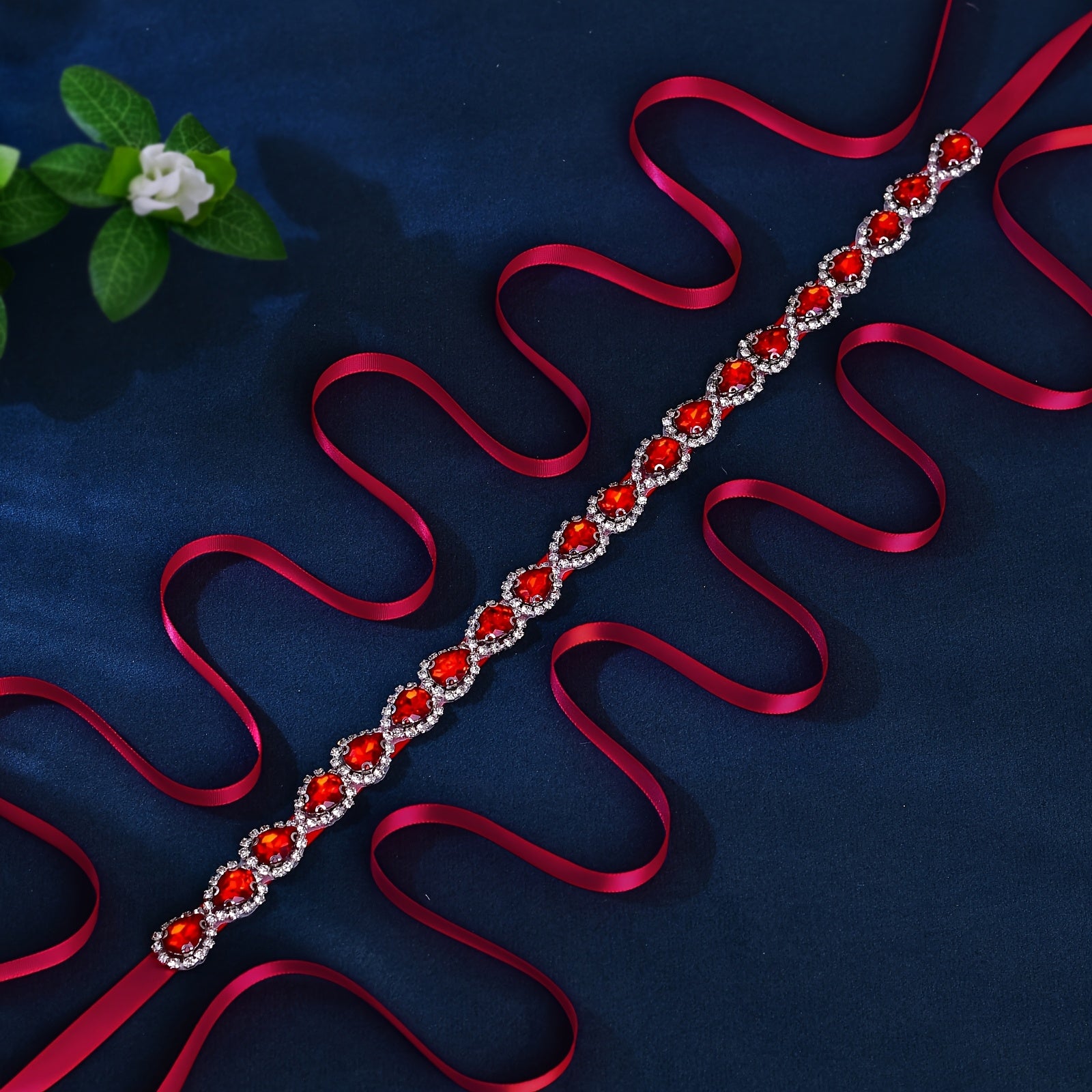 Red Rhinestone Wedding Sash Handcrafted Fashion Belt for Evening Gowns
