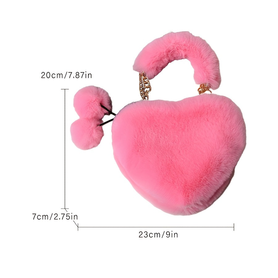 Yengil dizayndagi ajinli ayollar uchun plush yurak shaklidagi yelka sumkasi, ajratiladigan tasma va zip yopilishi bilan. Kundalik sayrlar, xaridlar va uchrashuvlar uchun mukammal. Yorqin pushti va boshqa ranglarda mavjud.