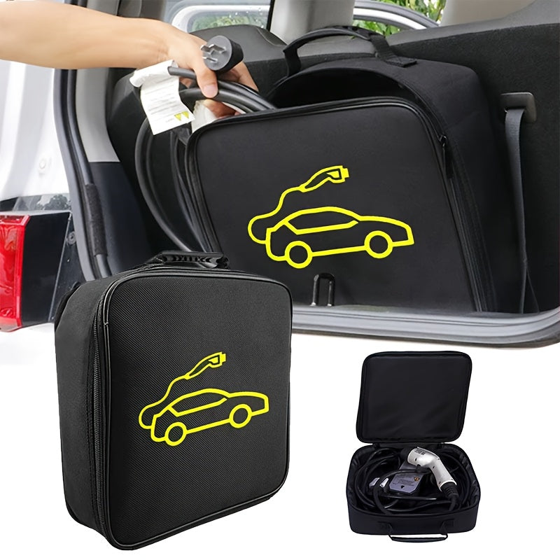 Electric Vehicle Charger Storage Bag Polyester Organizer with Green Wheel Design