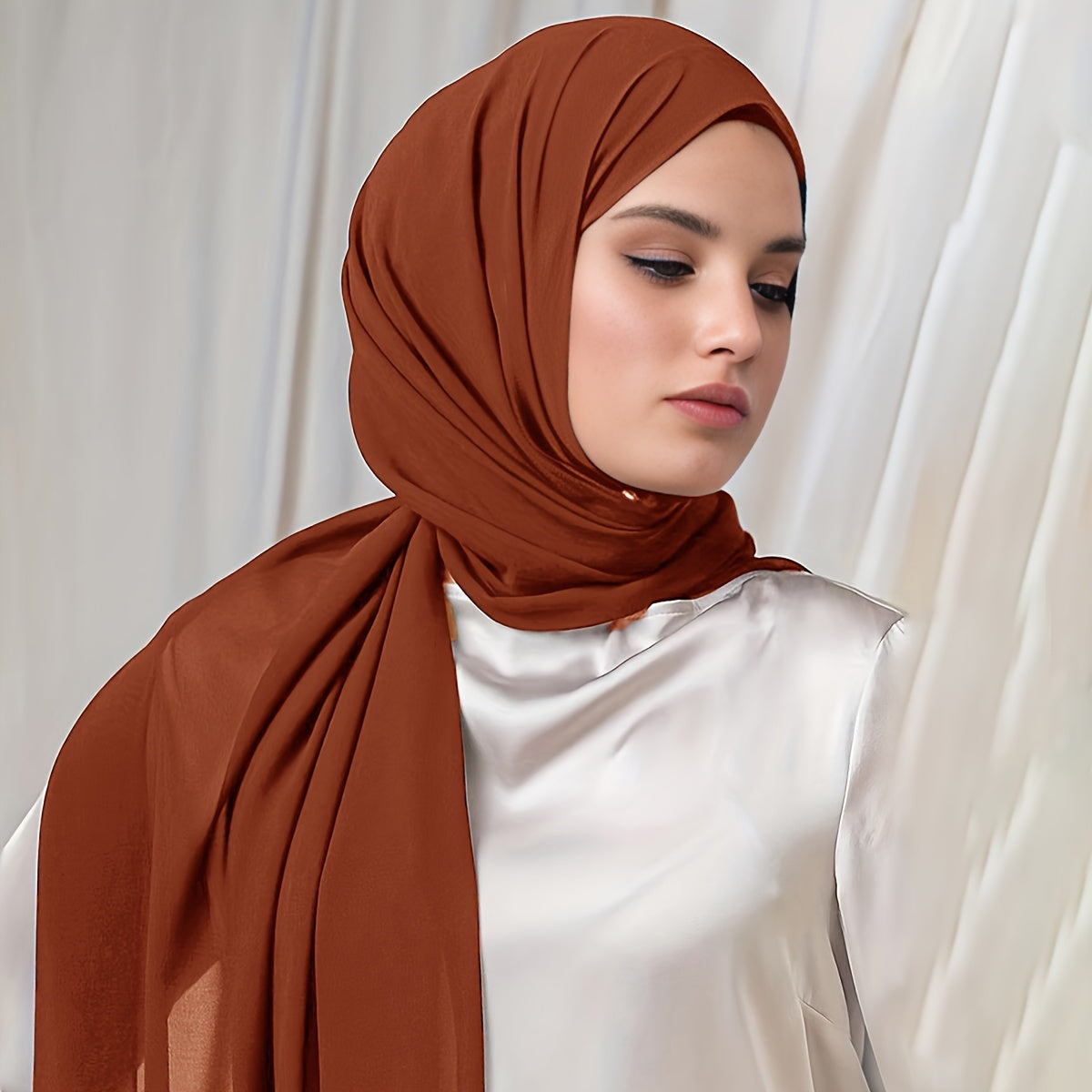 Set of 5 Women's Solid Color Chiffon Headscarves with Clips for Ramadan Gift