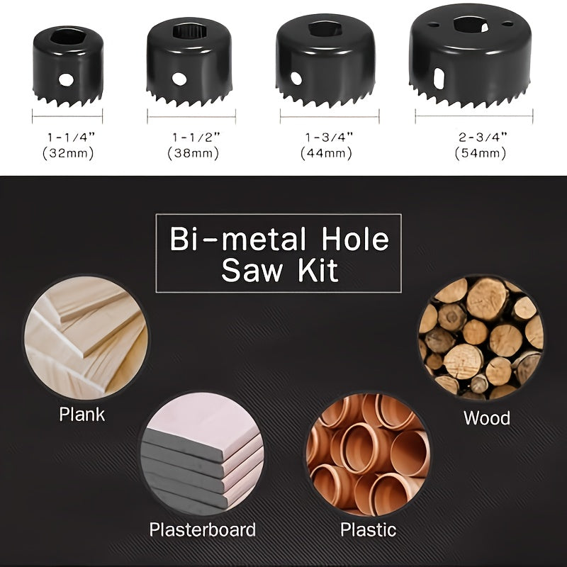 Set of 6 or 11 Steel Hole Saws with Mandrel for Wood Plastic PVC Drywall