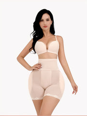 Beige High-Waist Shaping Shorts for Tummy Control and Thigh Slimming with Mesh Detailing