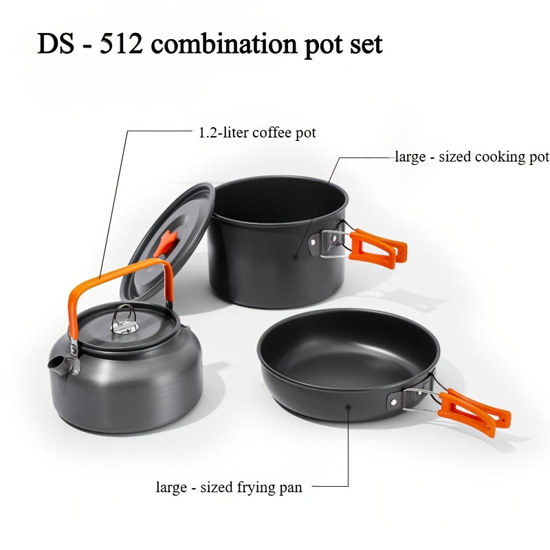 Lightweight Aluminum Camping Cookware Set Non-Stick Frying Pan Pot Kettle for Outdoors