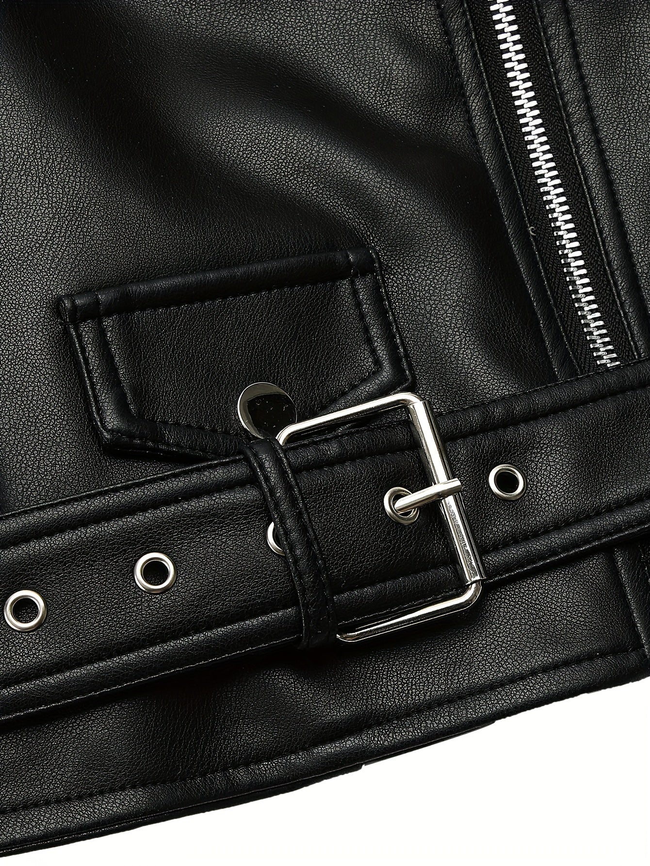 Women's Faux Leather Crop Jacket Long Sleeve Zipper Fall Spring Casual