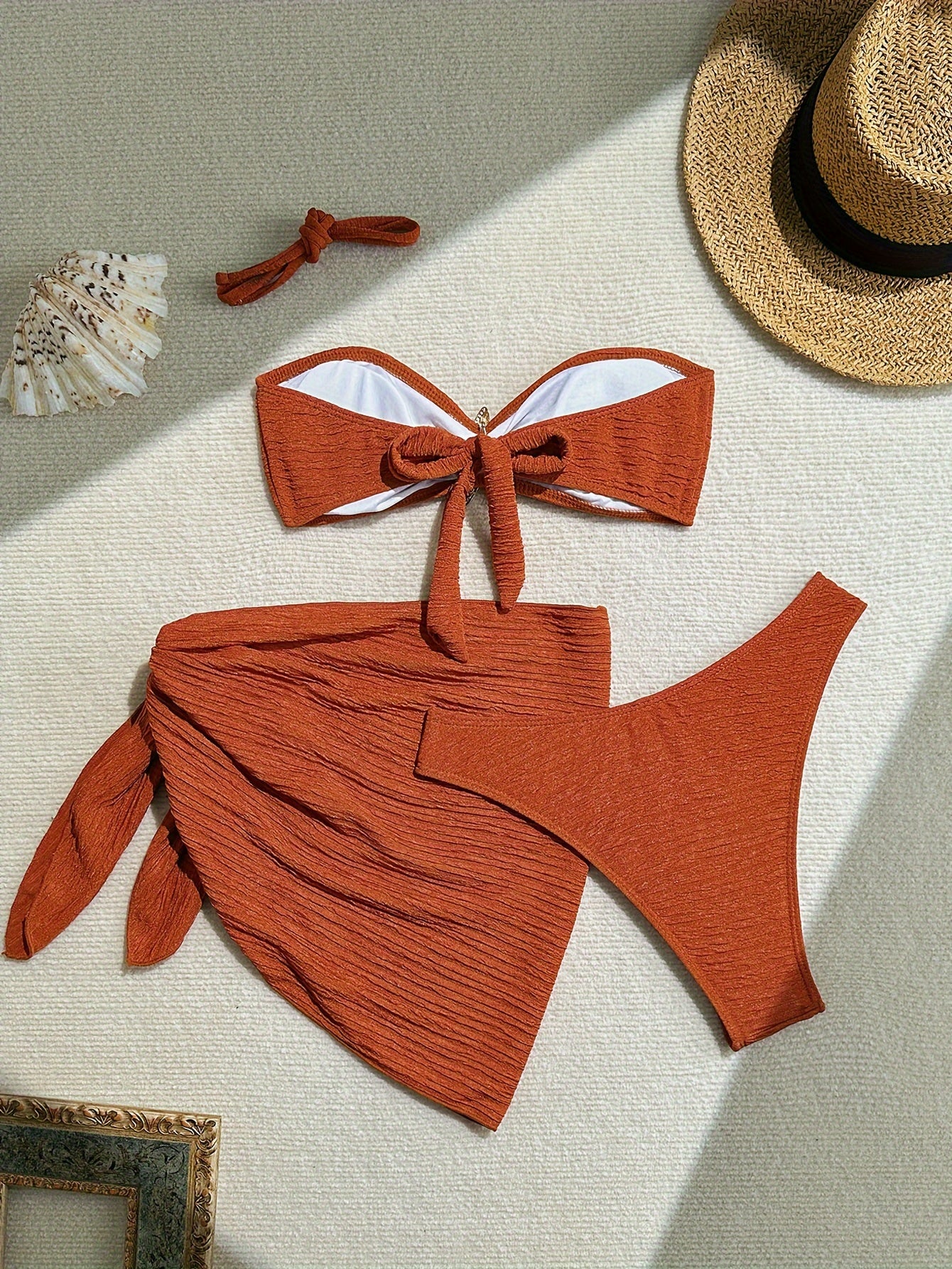 Women's Solid Color Bikini Set with Knit Fabric Medium Stretch for Summer Beachwear