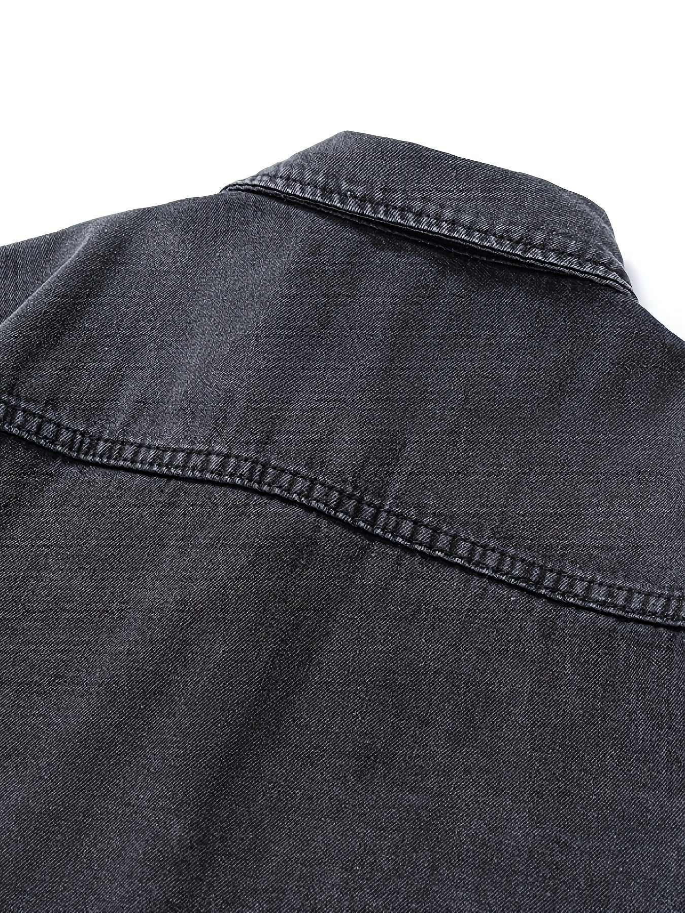 Men's Denim Shirt Casual Loose Fit Lapel Collar Pockets Spring Fall