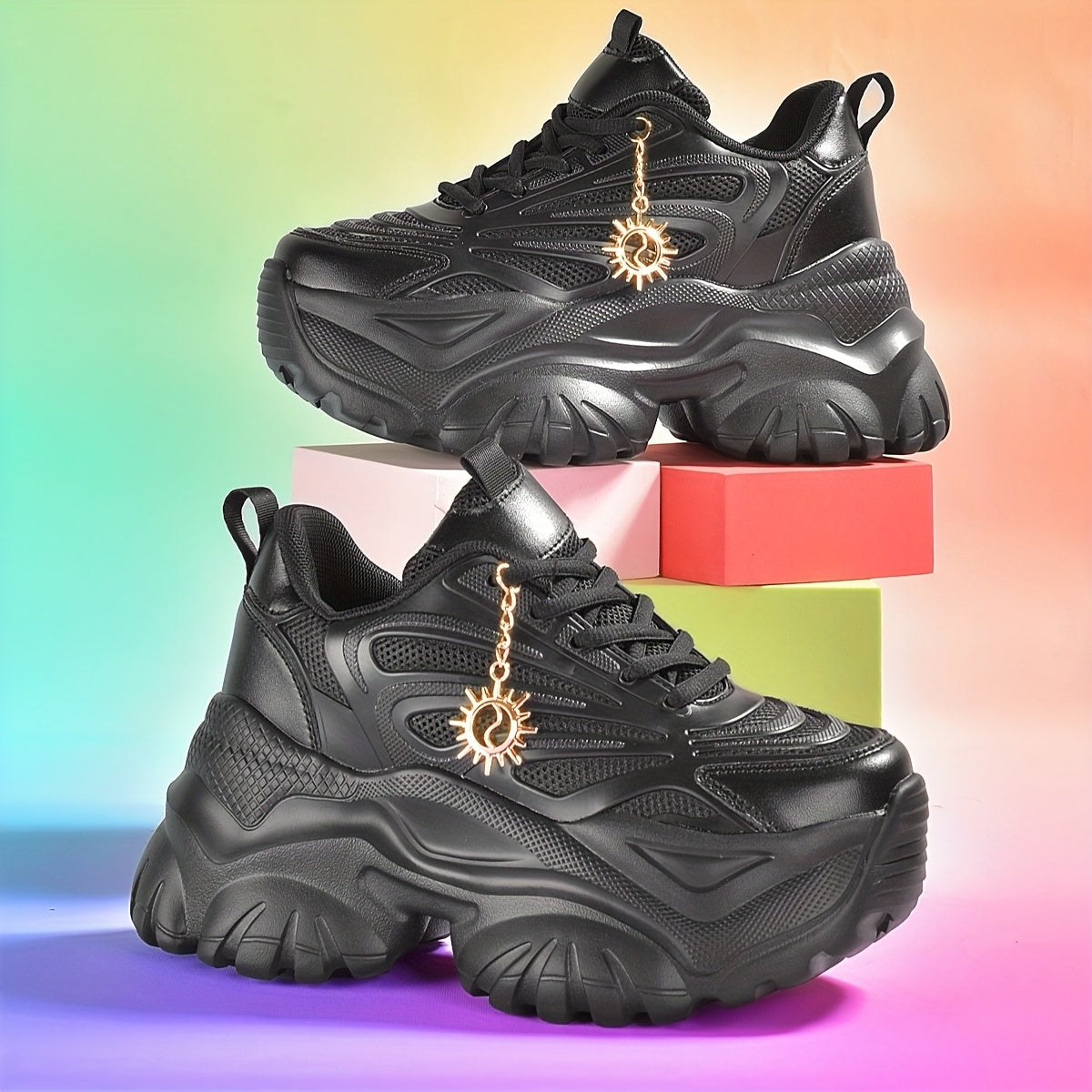 Women's Fashion Sneakers Breathable Mesh EVA Sole Non-Slip Wedge Platform Solid Color