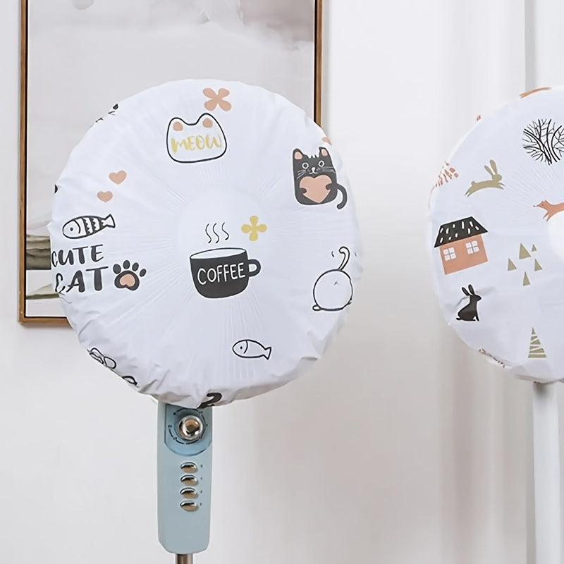Cute Cat and Coffee Pattern Electric Fan Dust Cover for Patio Ground Fans