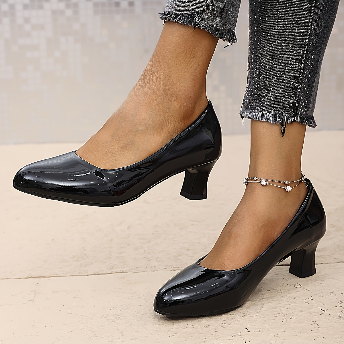 Women High Heel Pumps Solid Color Round Toe Office Dress Shoes