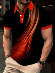 Men's Plus Size Golf T-Shirt with Retro Blue Lines Geometric Design Summer Casual Big and Tall