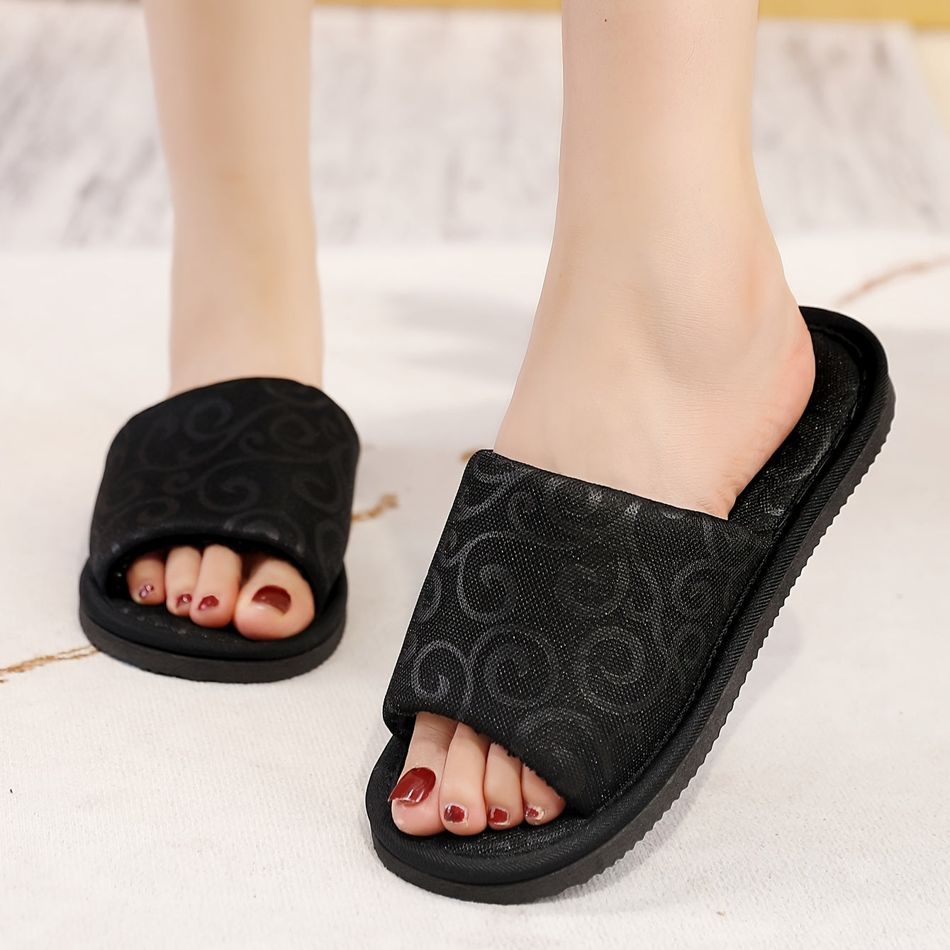 Women’s Vintage Open Toe Indoor Slippers Fabric Flat Heel All-Season